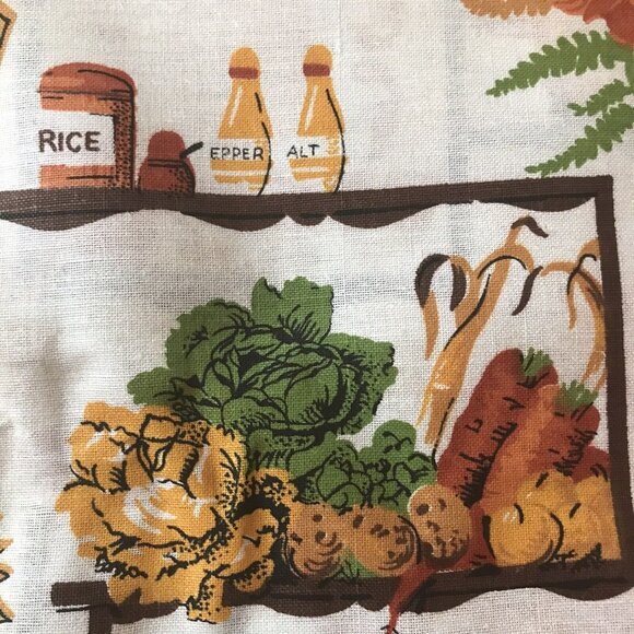 Vtg retro fabric brown kitchen country barkcloth fruit flowers coffee 7.22 Yds - Picture 6 of 6